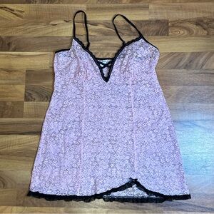 Secret‎ Treasure Pre-Loved Lingerie Pink Lace Black Lace Trim Bow Size Large